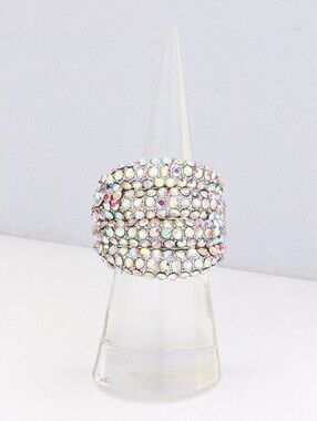 Silver Rhinestone Crystal Stretch Fashion Ring Cute Fashion Statement Jewelry